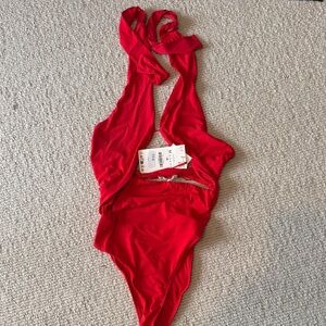 Zara Red Halter One-Piece Bodysuit